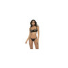 Ensemble 3 pièces noir, soutien gorge, porte jarretelles avec jarretières intégrées et string assorti 